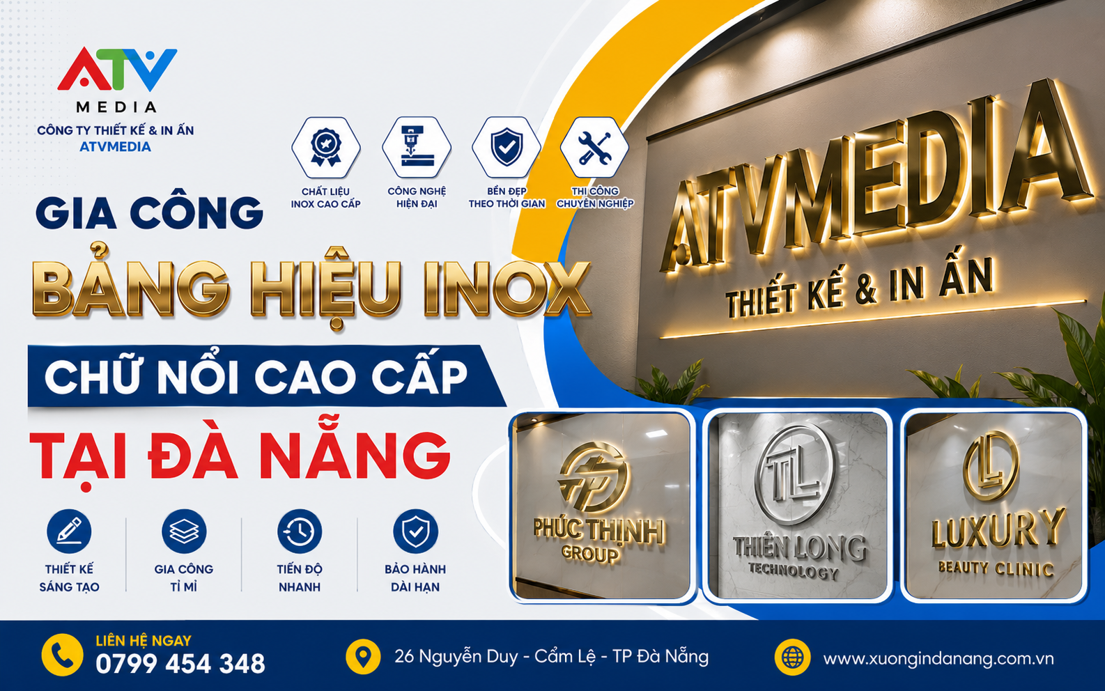 Gia Công Bảng Hiệu Inox Chữ Nổi Cao Cấp Tại Đà Nẵng