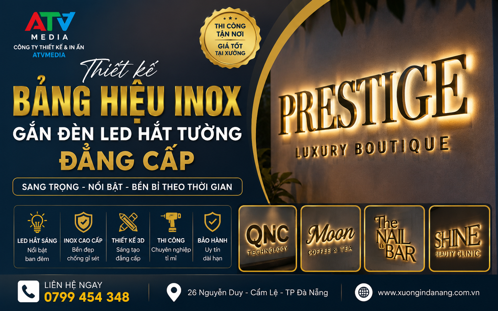 Thiết Kế Bảng Hiệu Inox Gắn Đèn Led Hắt Tường Đẳng Cấp